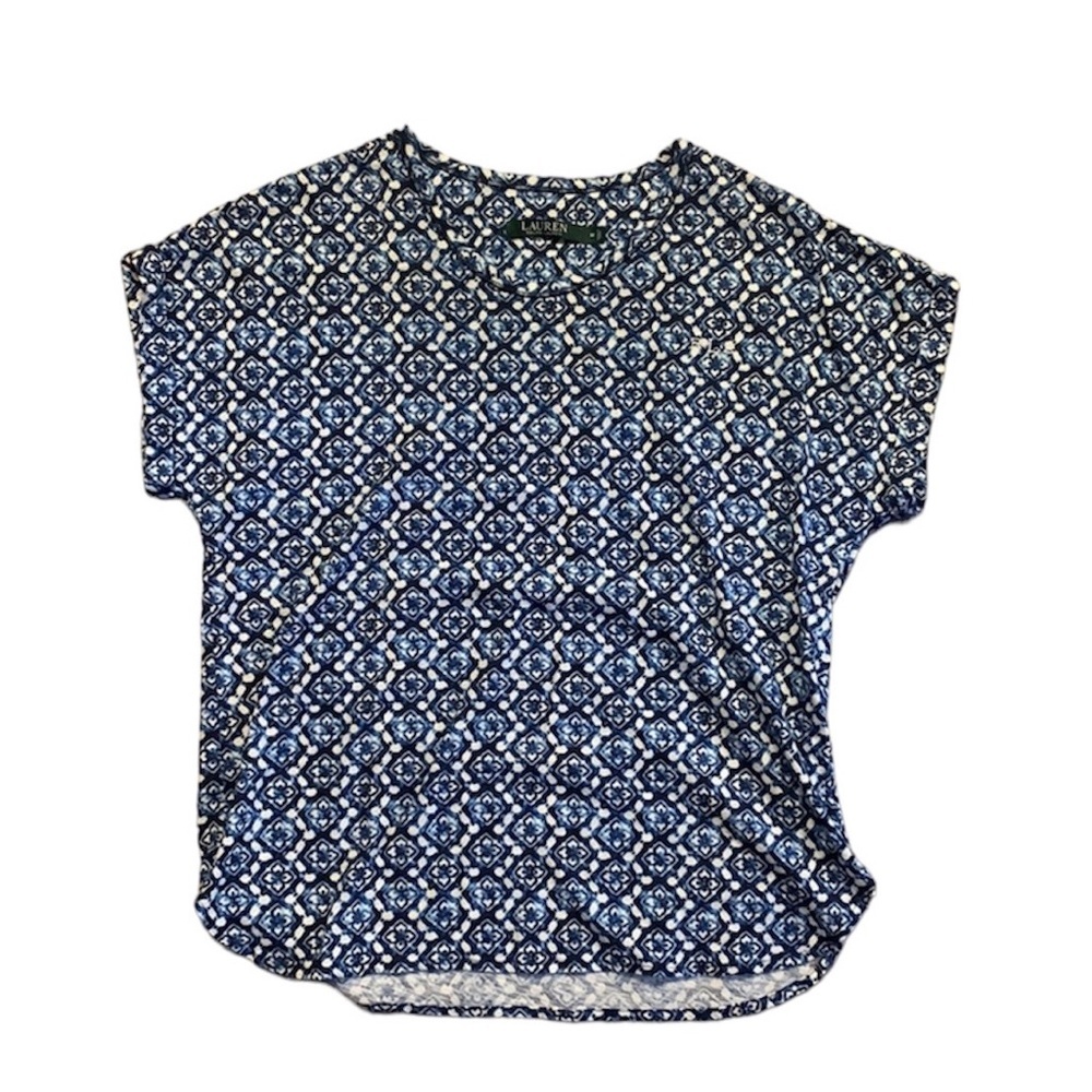 Lauren Ralph Lauren Navy and White Patterned Tee
